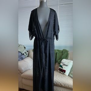 Black Sheer Tie Front Beach Kimono NWOT